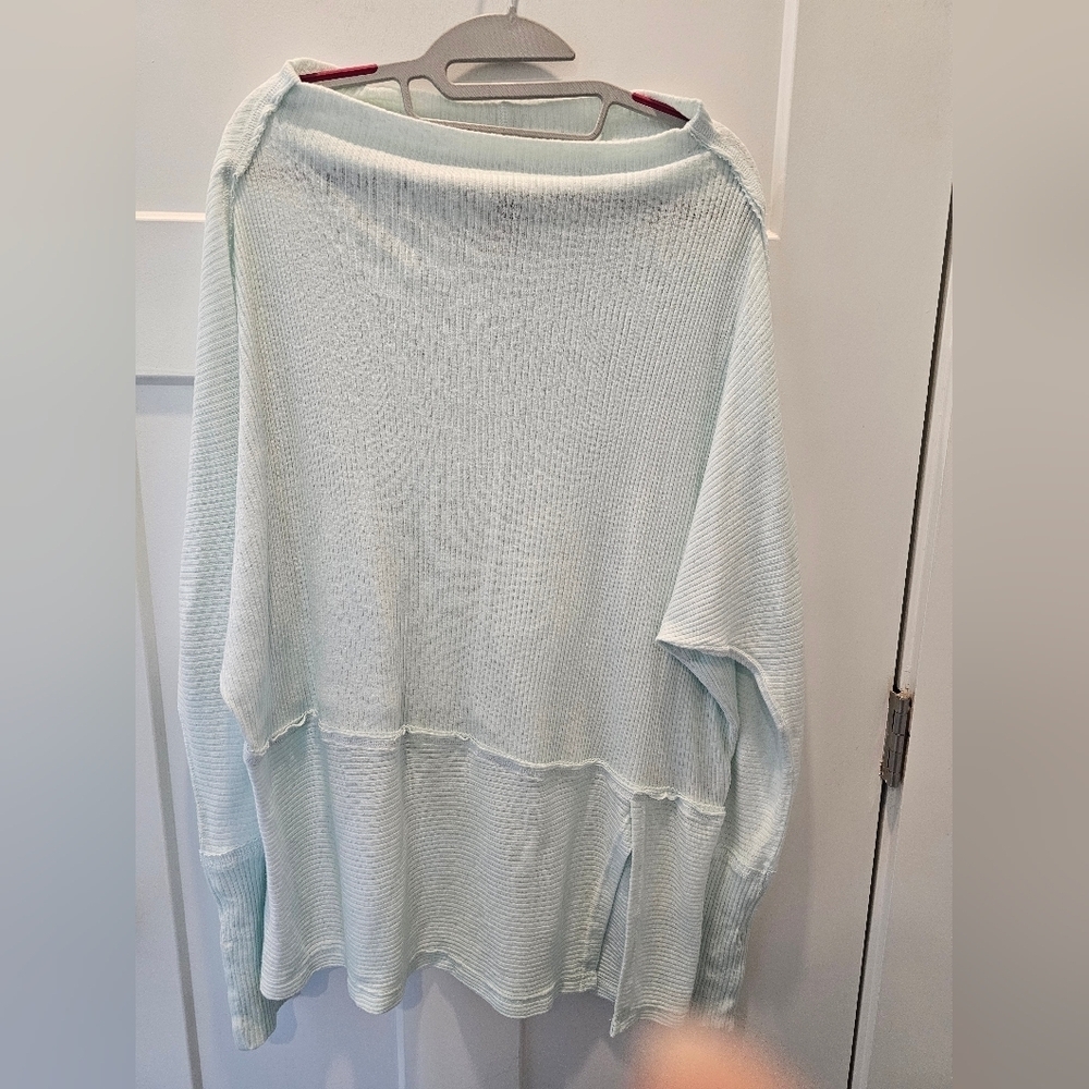We The Free by Free People Light Mint Ribbed Thermal Knit Top SP Oversized SP